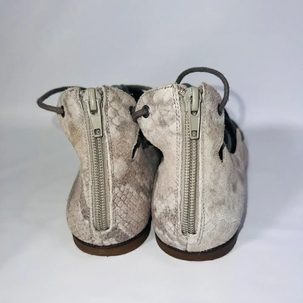 Lucky Brand Billoh Snake Print Suede‎ Pointed Toe Lace-up Flats Women's 7